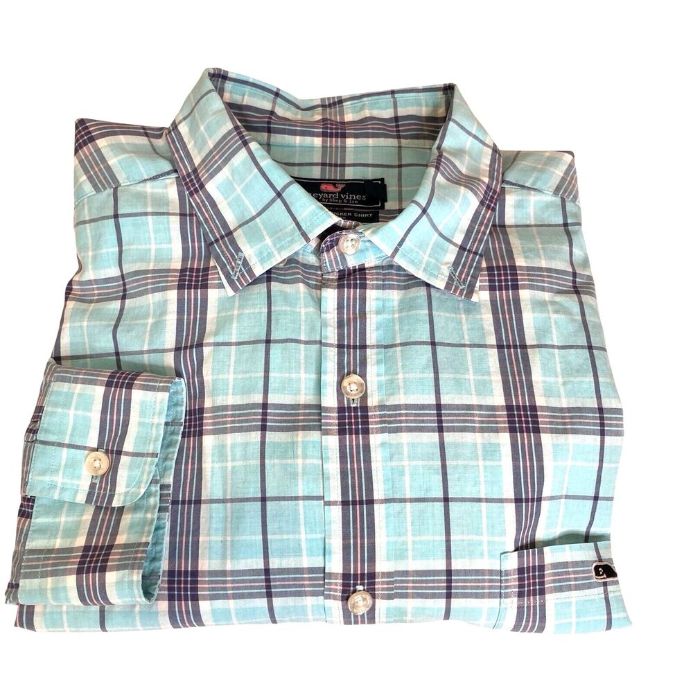 Vineyard Vines Blue Plaid Cotton Classic Fit Tucker Shirt  Button Down XL